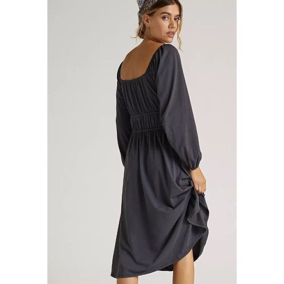 NWT ANTHROPOLOGIE Sz XS LACAUSA CORSETED MIDI DRESS IN BLACK - Picture 3 of 4